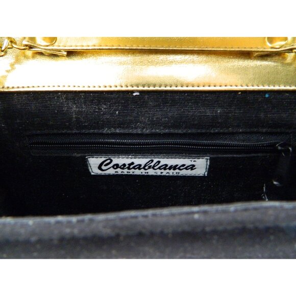 Vtg Costablanca Black Suede Envelope Clutch Gold Chain Strap Tiger Stripe Button - Picture 12 of 14